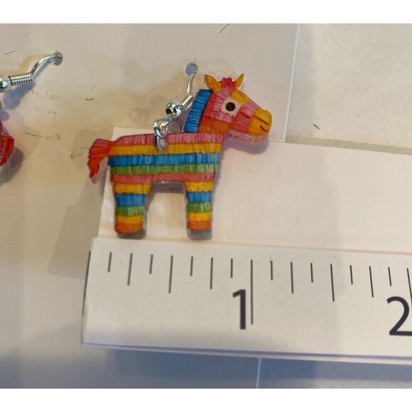 Earrings Mexican Piñata Rainbow Horse Pony Whimsical Dangle Lightweight Fun - Picture 4 of 5
